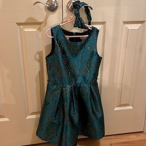 Turquoise and Gold girls size 10 dress with headband
